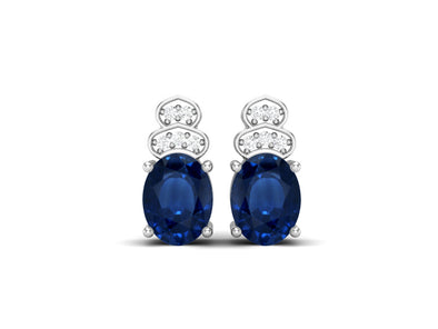 8X6MM Oval Shape Blue Sapphire 925 Sterling Silver Solitaire Women Stud Earrings