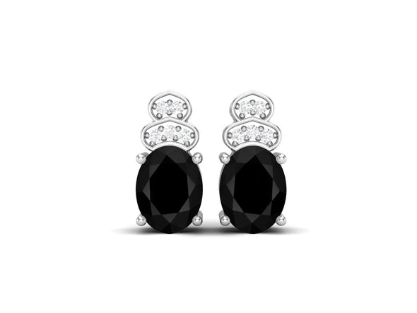 8x6mm Black Spinel Earrings 925 Sterling Silver Studs Earrings For Women