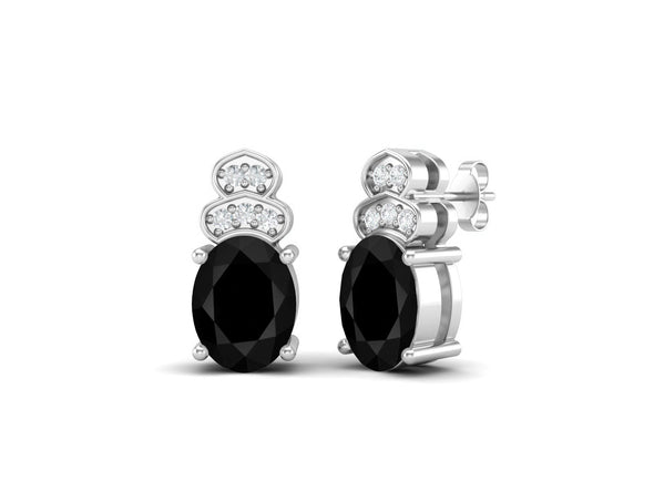 8x6mm Black Spinel Earrings 925 Sterling Silver Studs Earrings For Women