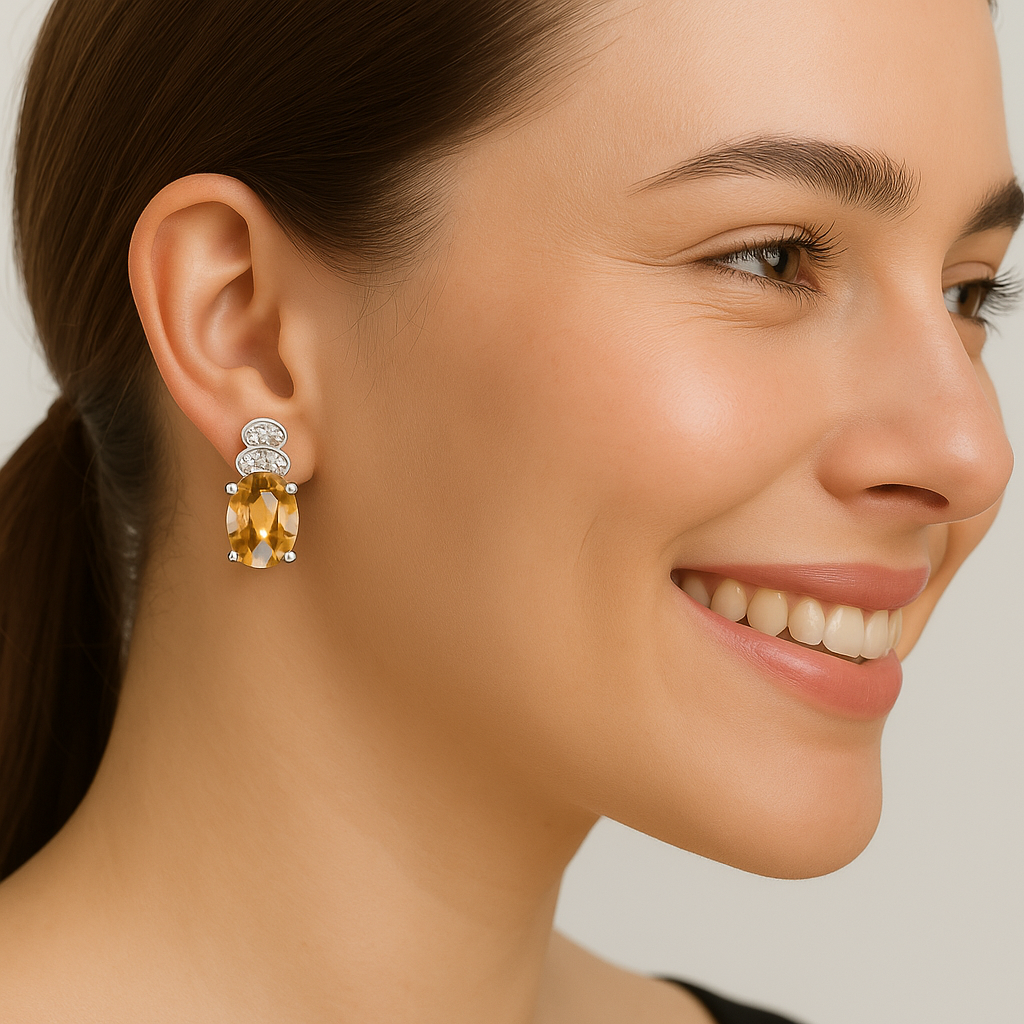 Citrine Vintage Inspired Three-Stone Earrings – Sterling Silver