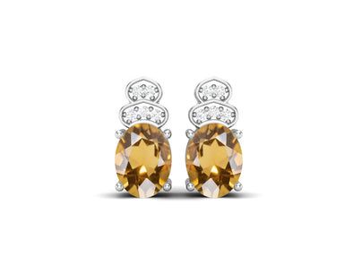 8X6MM Oval Shape Citrine 925 Sterling Silver Solitaire Women Stud Earrings