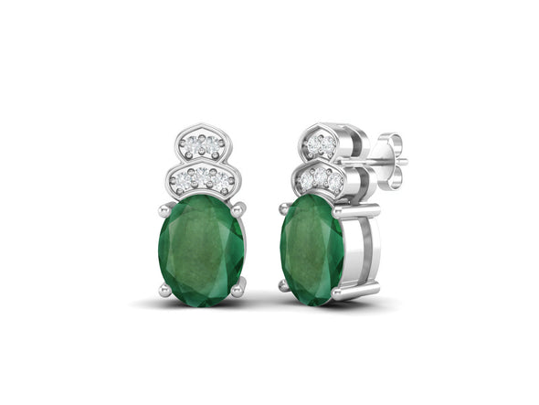 925 Sterling Silver Emerald Earrings Oval Shaped Studs Earrings