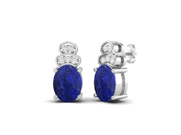 Art Deco Lapis Lazuli Studs Earrings 925 Sterling Silver Earrings