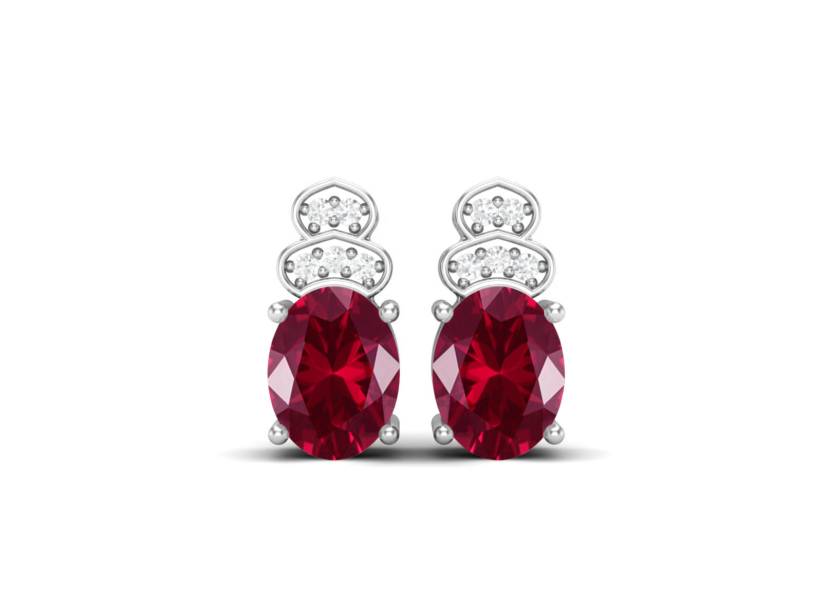 Ruby Double Halo Accent Design Earrings – Sterling Silver