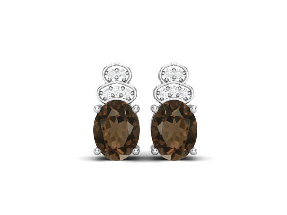 Oval Shape Smoky Quartz 925 Sterling Silver Women Wedding Earrings
