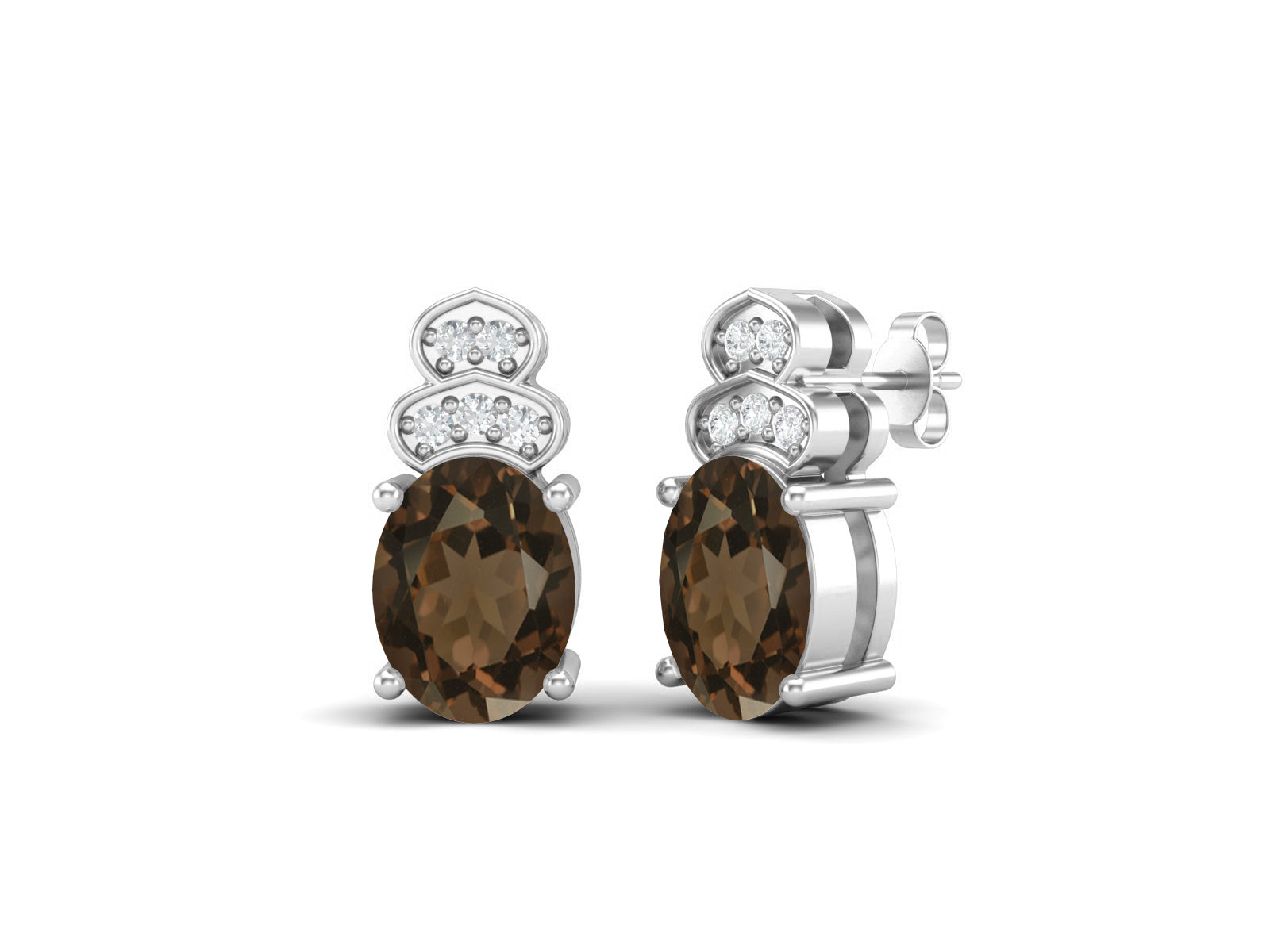 Smoky Quartz Vintage Inspired Three-Stone Earrings – Sterling Silver