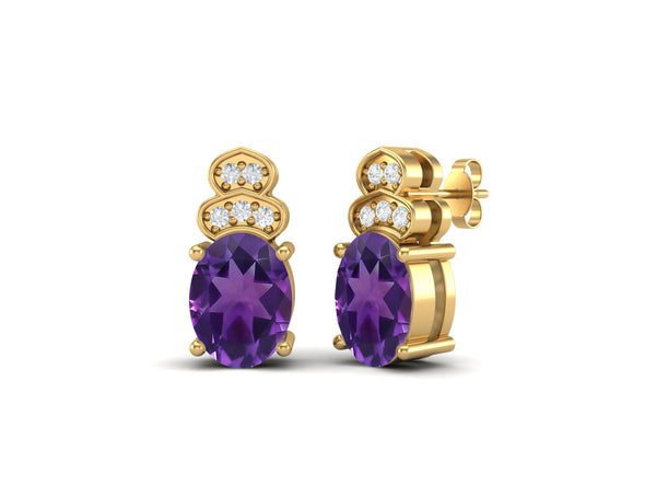 8x6mm Oval Shape Amethyst Friction Back 925 Sterling Silver Women's Studs Earrings