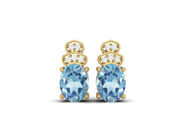 Art Deco Blue Topaz Studs Earrings For Women 925 Sterling Silver Earrings