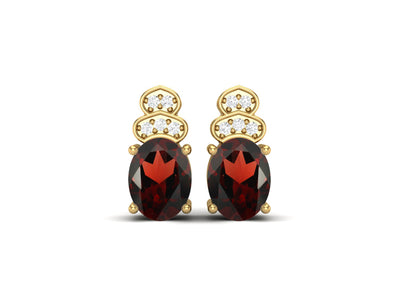 925 Sterling Silver Garnet Earrings For Women Oval Shaped Studs Earrings