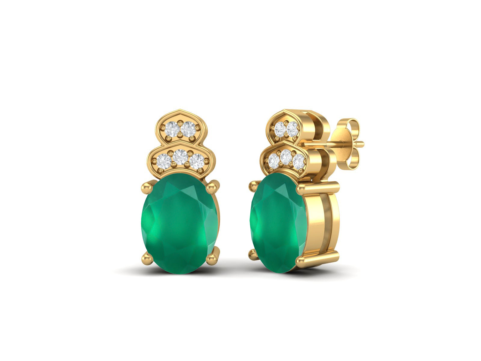Green Onyx Vintage Inspired Three-Stone Earrings – Sterling Silver