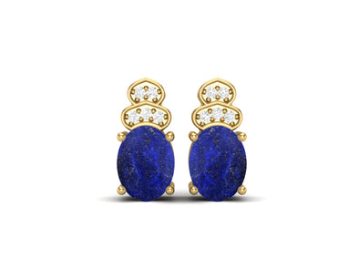 Art Deco Lapis Lazuli Studs Earrings 925 Sterling Silver Earrings