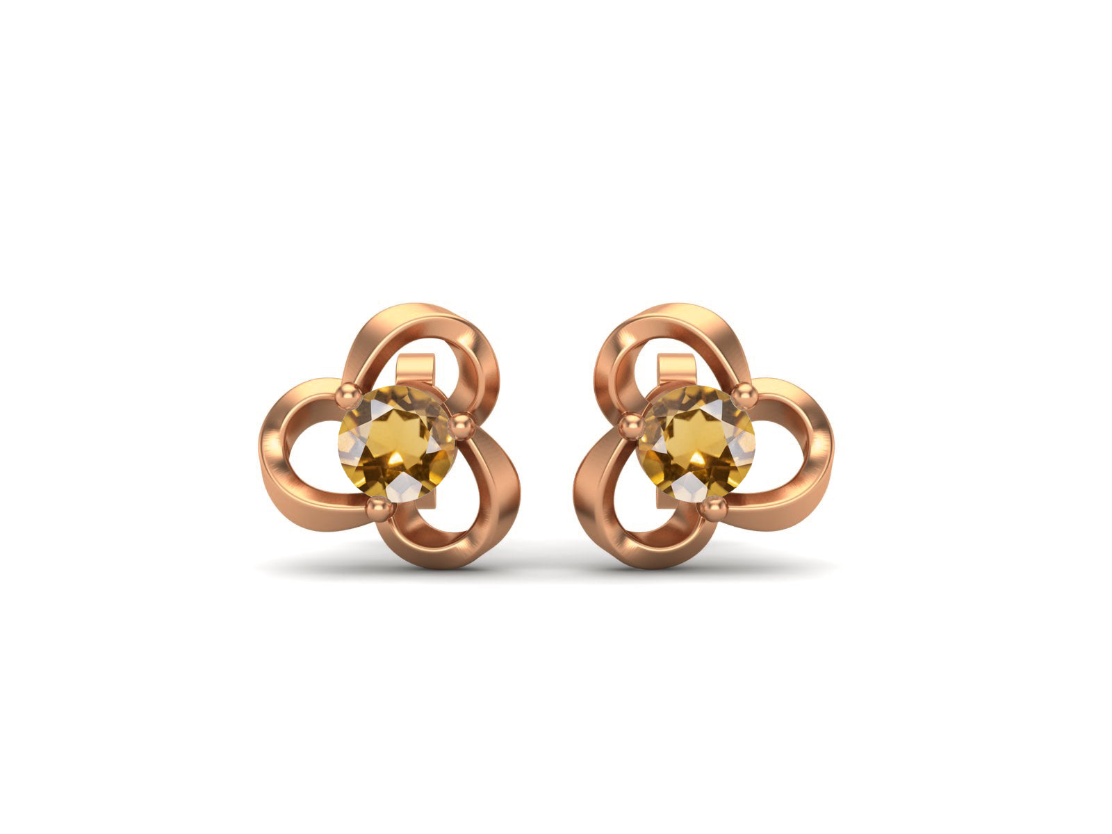 Citrine Elegant Petal Embrace Floral Stud Earrings - Sterling Silver