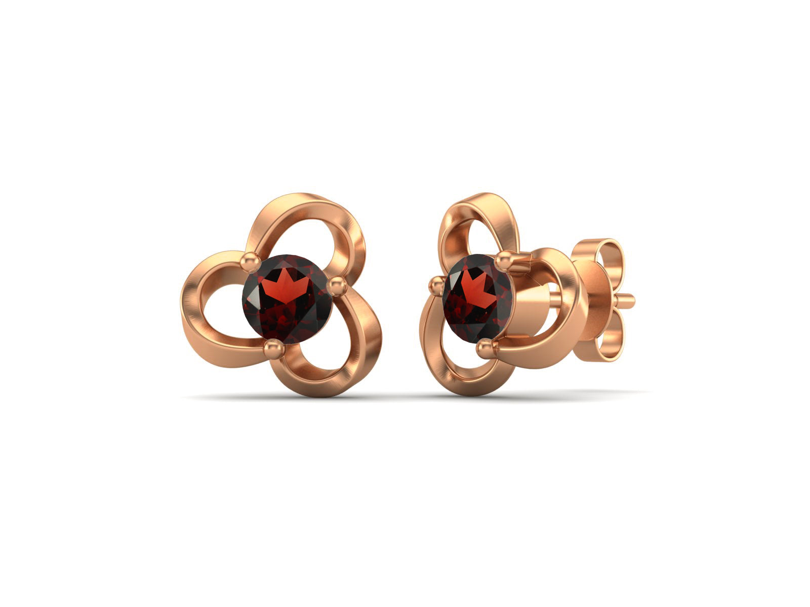 Garnet Elegant Petal Embrace Floral Stud Earrings - Sterling Silver
