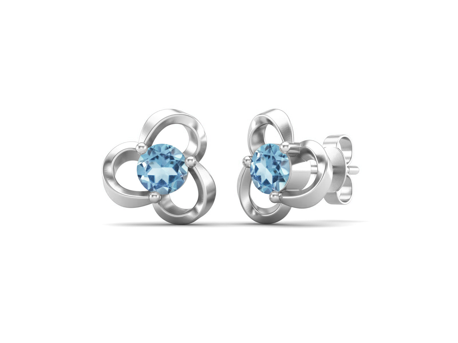 Blue Topaz Elegant Petal Embrace Floral Stud Earrings - Sterling Silver