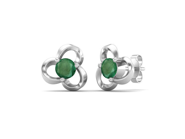 4mm Round Shape Emerald 925 Sterling Silver Solitaire Women Stud Earrings