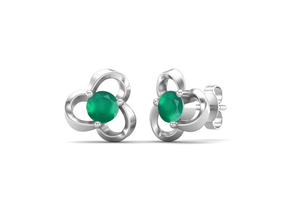 4mm Round Shape Green Onyx 925 Sterling Silver Solitaire Women Stud Earrings