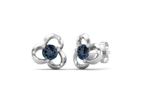 4mm Round Shape London Blue Topaz 925 Sterling Silver Solitaire Women Stud Earrings