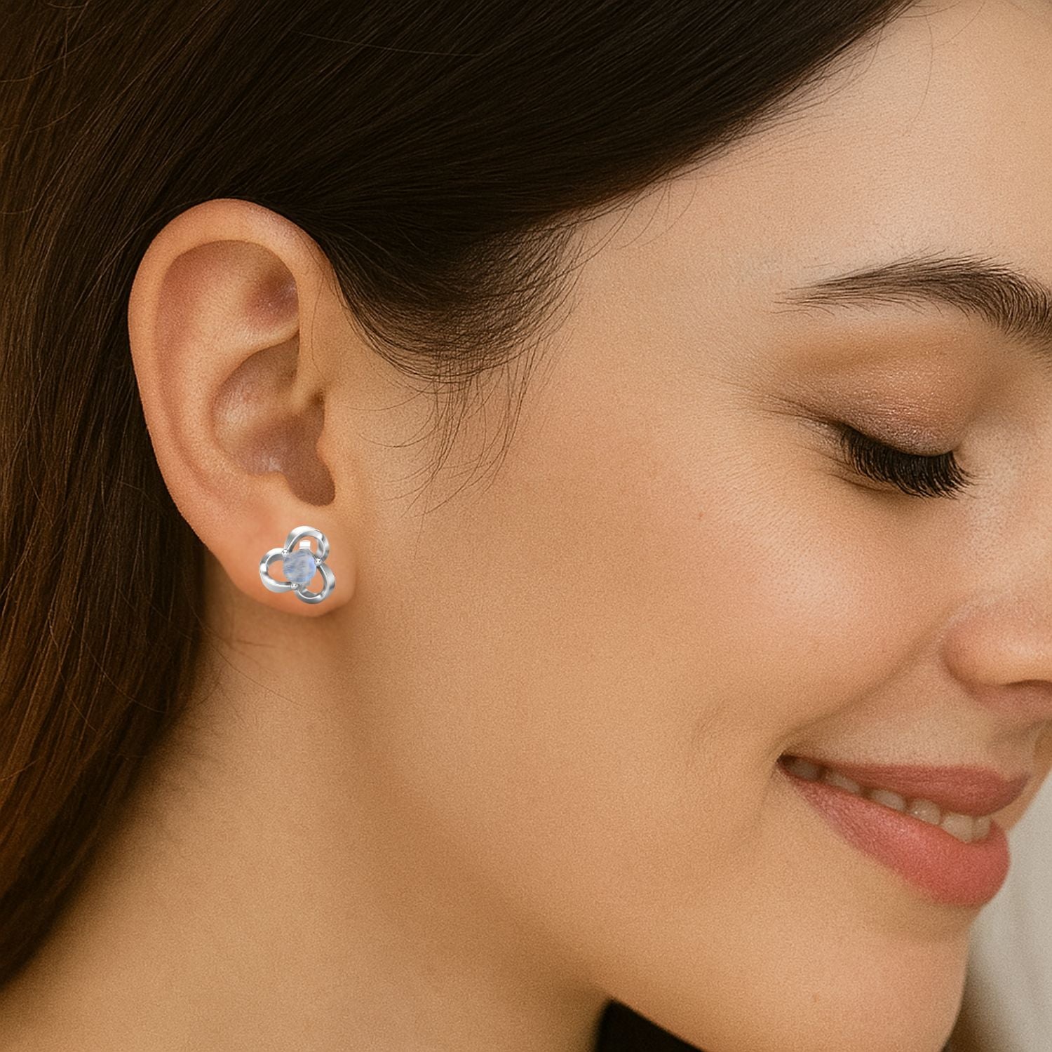 Moonstone Elegant Petal Embrace Floral Stud Earrings - Sterling Silver