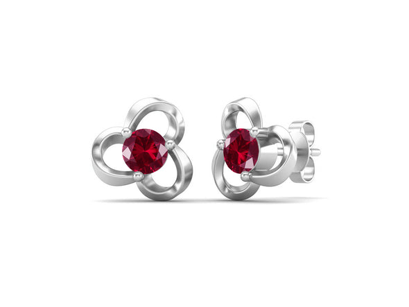 4mm Round Shape Ruby 925 Sterling Silver Solitaire Women Stud Earrings