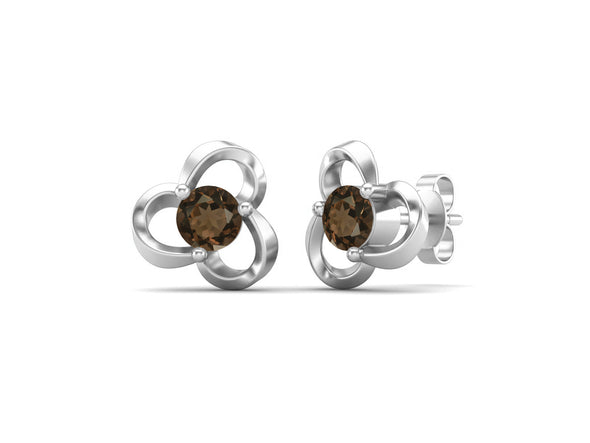 4mm Round Shape Smoky Quartz 925 Sterling Silver Solitaire Women Stud Earrings