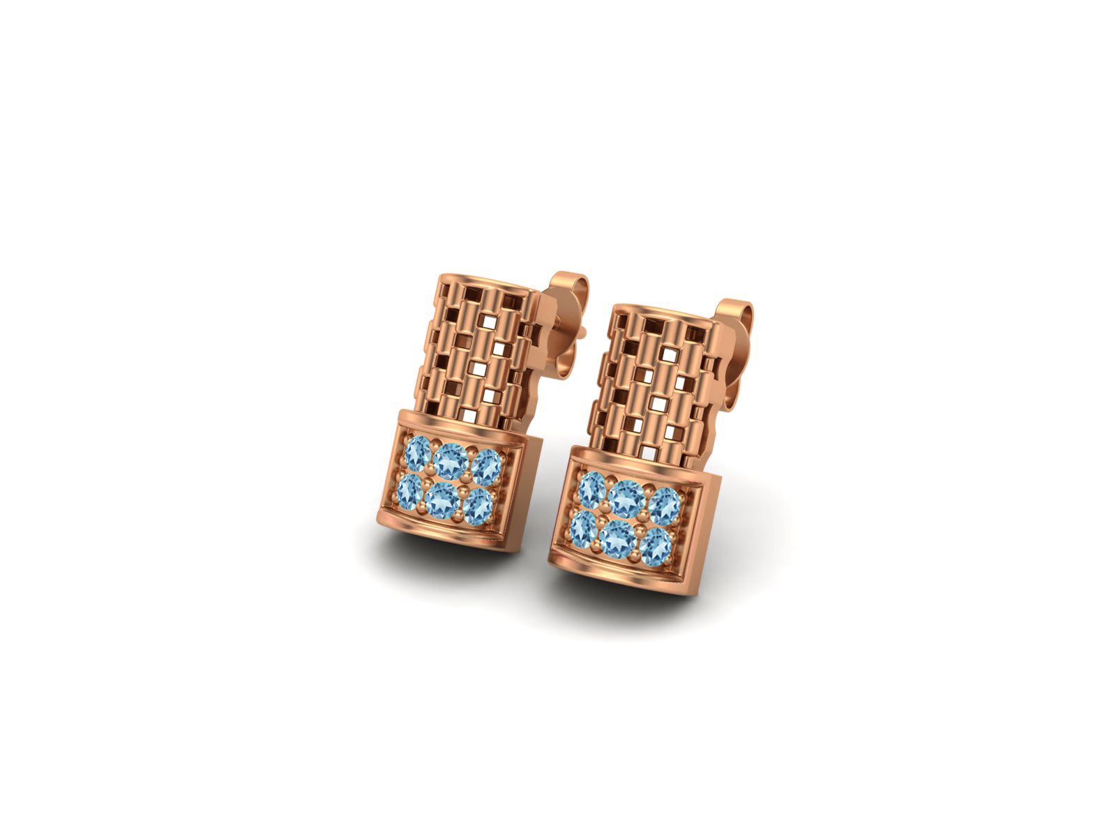 Aquamarine Modern Geometric Stud Design Earrings – Sterling Silver