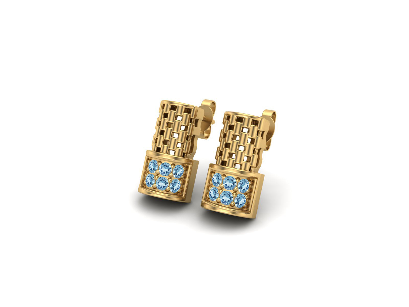 Aquamarine Modern Geometric Stud Design Earrings – Sterling Silver
