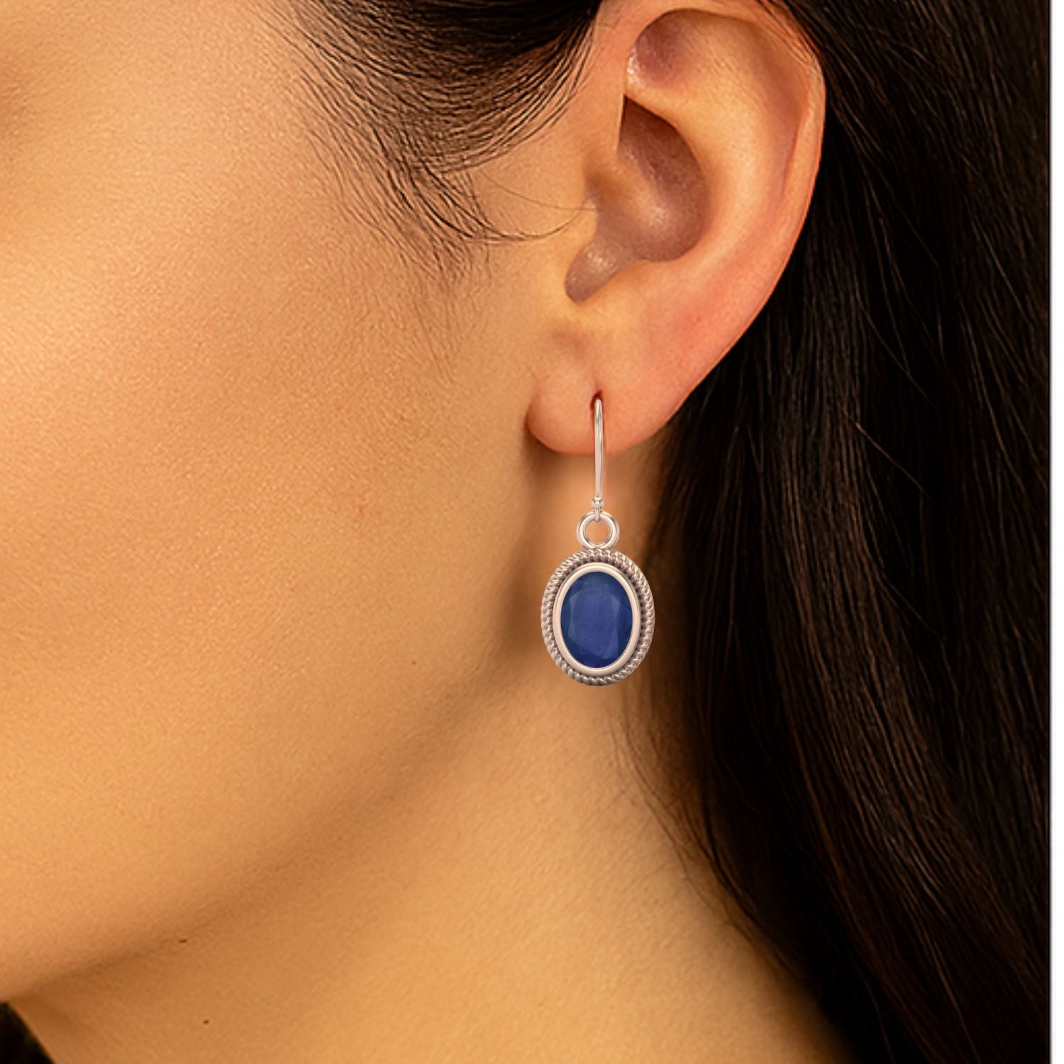 Blue Sapphire Twisted Rope Dangle Earrings - Sterling Silver