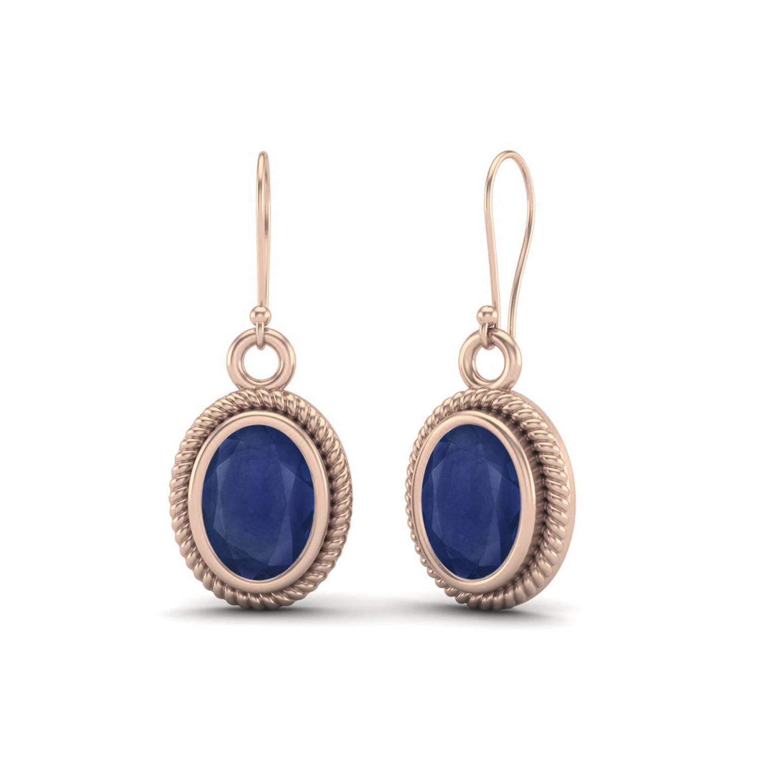 Blue Sapphire Twisted Rope Dangle Earrings - Sterling Silver