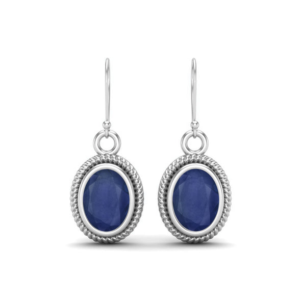 2.00 Cts Oval Shape Blue Sapphire 925 Sterling Silver Designer Wire Earrings