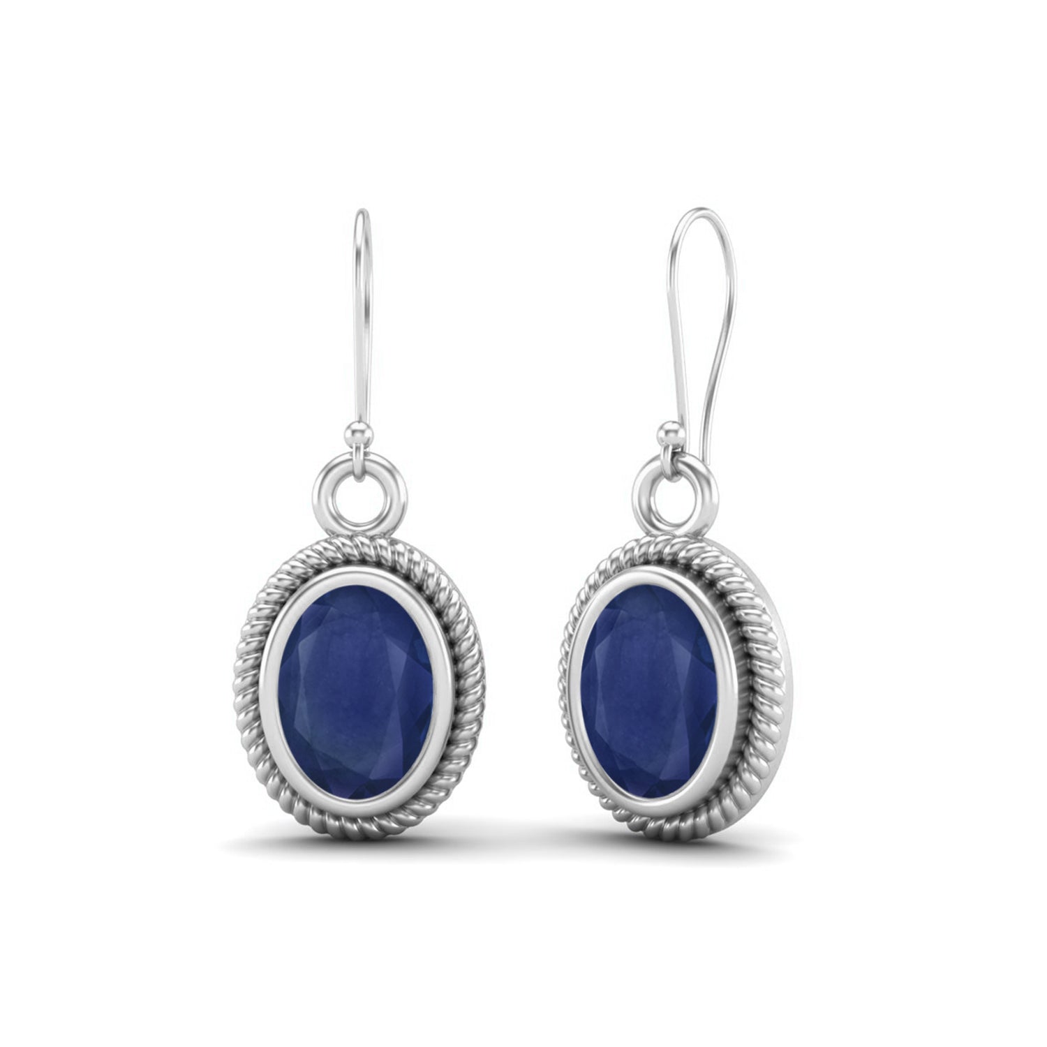 Blue Sapphire Twisted Rope Dangle Earrings - Sterling Silver