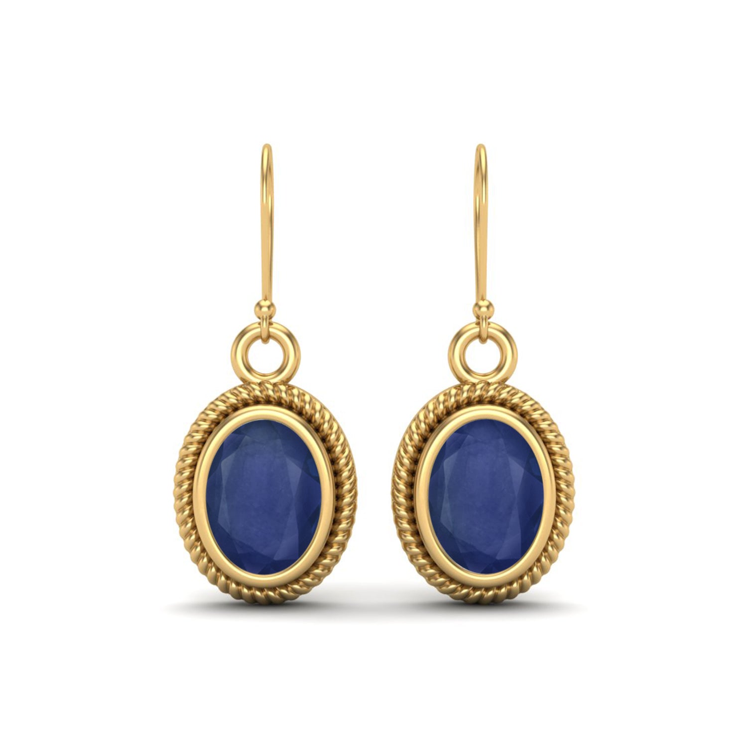 Blue Sapphire 2.00 Ct Vintage Rope Oval Drop Earrings - 14k Yellow Gold