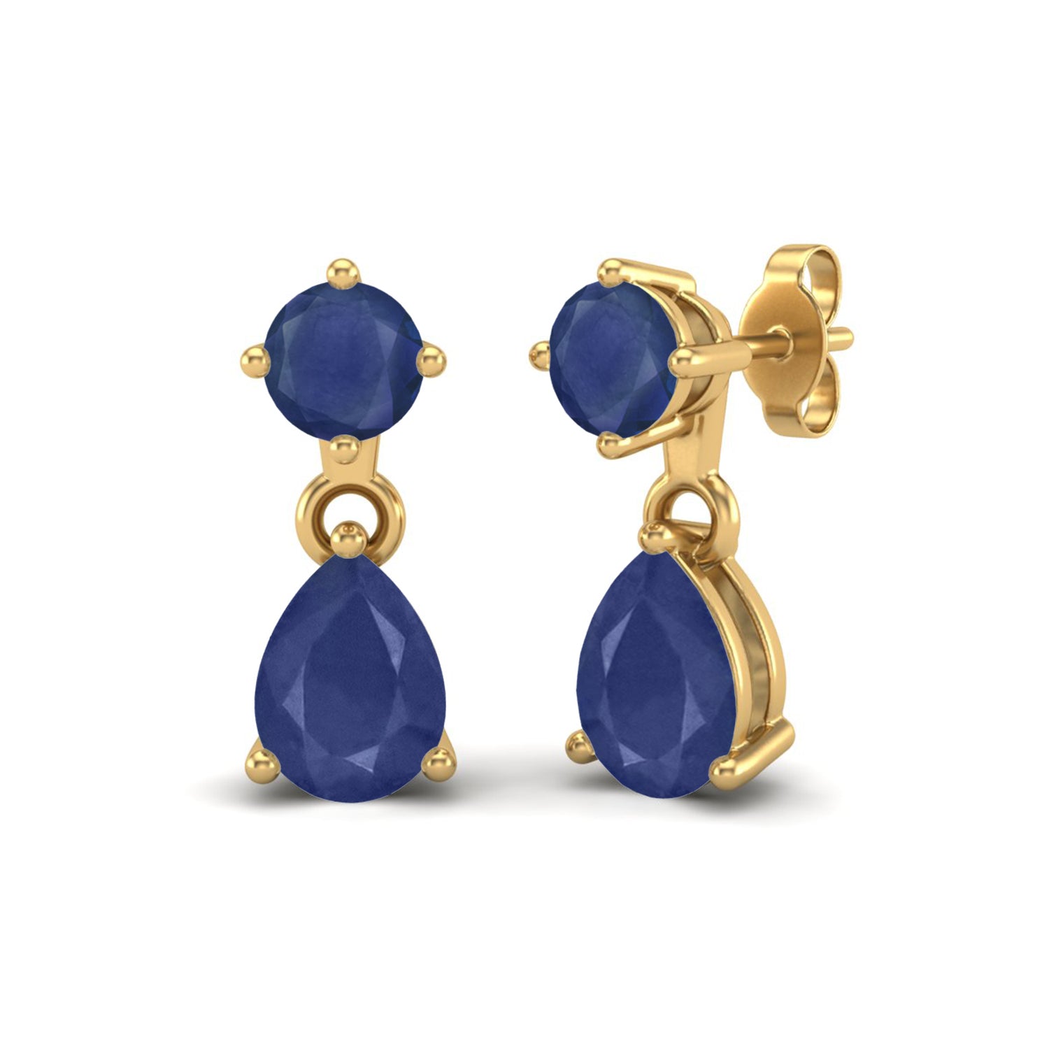 Blue Sapphire 2.08 Ct Pear Drop Dangle Earrings- 14k Yellow Gold