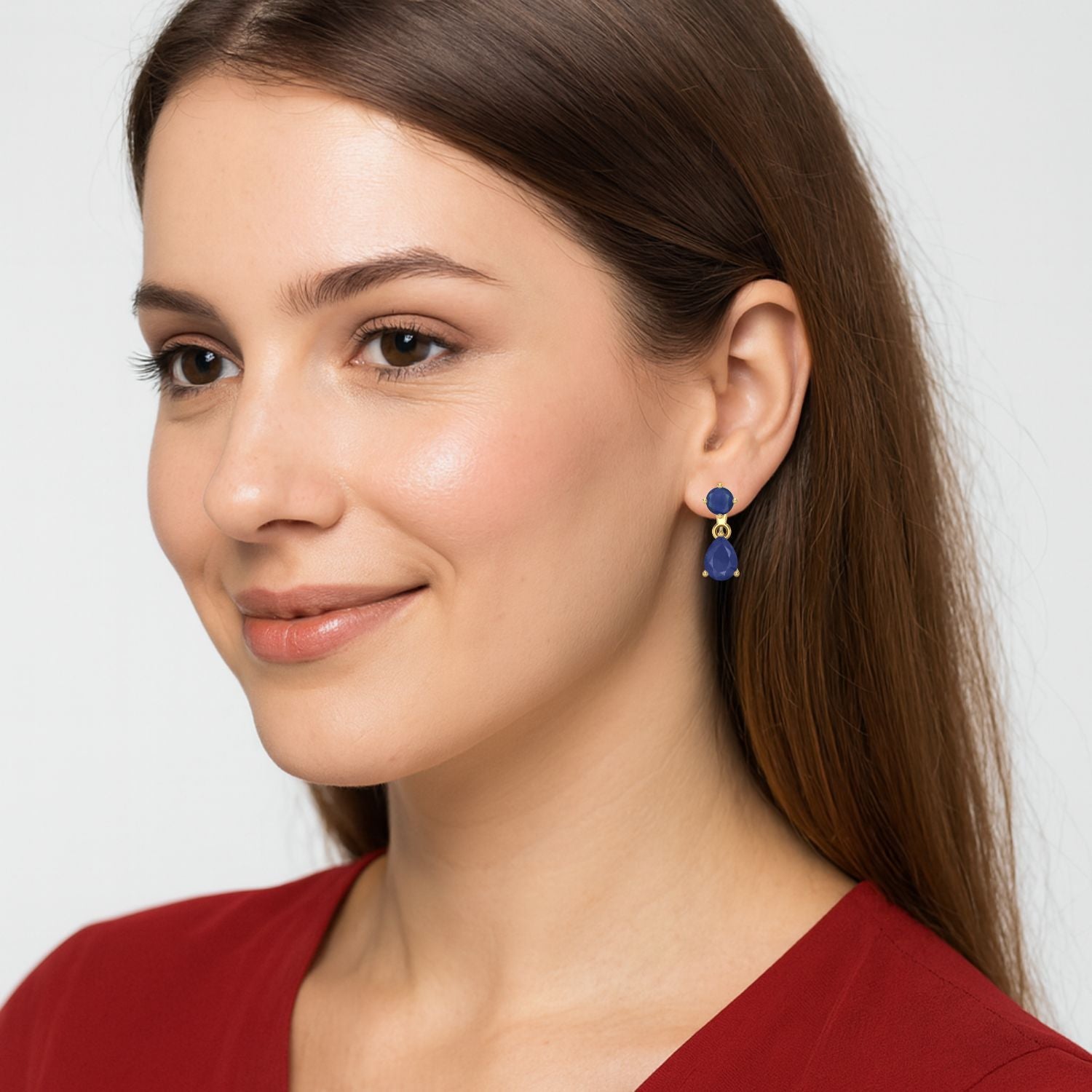Blue Sapphire 2.08 Ct Pear Drop Dangle Earrings- 14k Yellow Gold