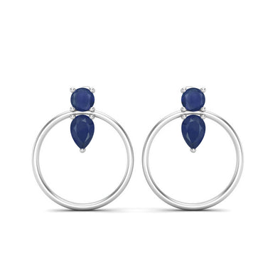 Blue Sapphire Open Circle 925 Sterling Silver Earring ,Minimalist Earrings, Dainty Earrings