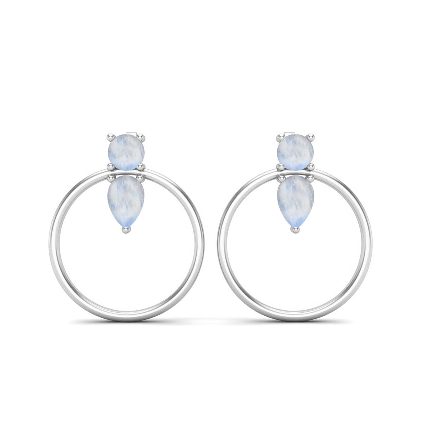 Moonstone Open Hoop Drop Earrings- Sterling Silver