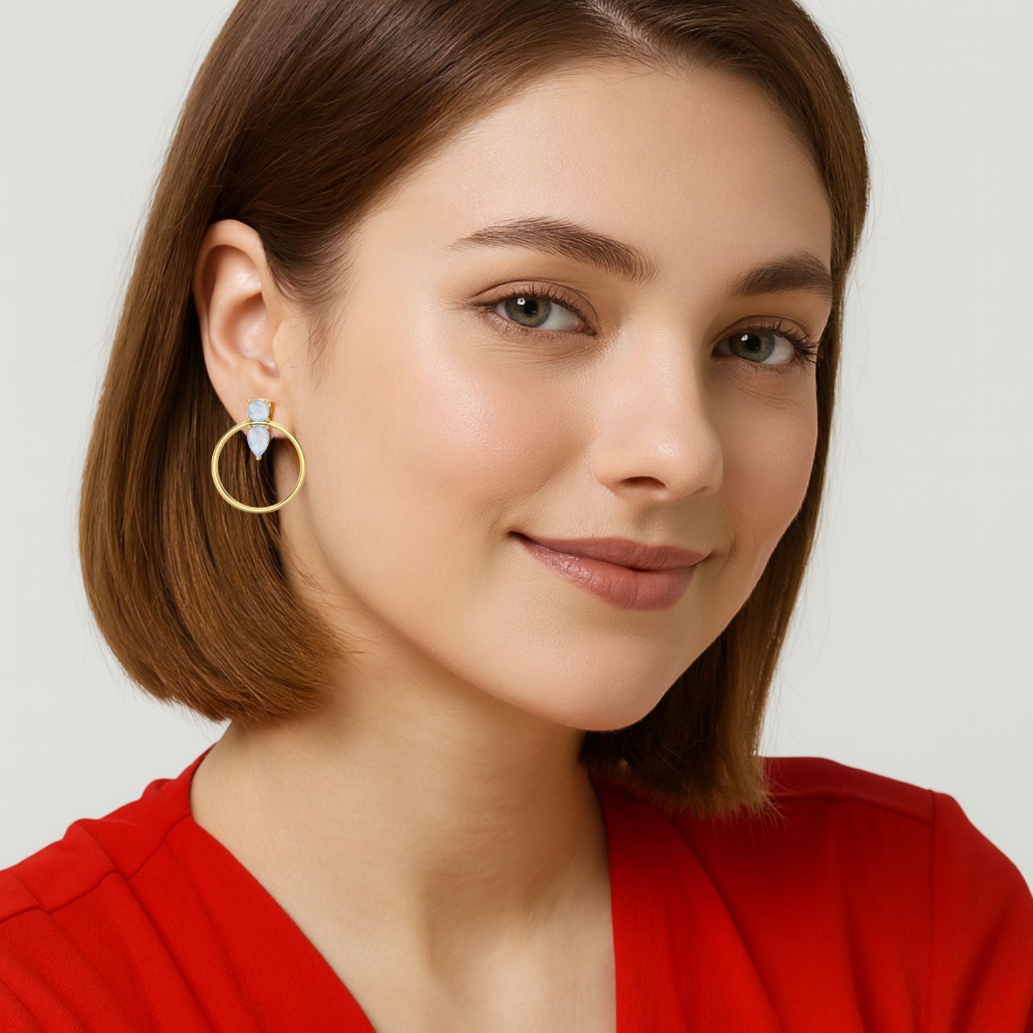Moonstone Open Circle Drop Earrings- Sterling Silver