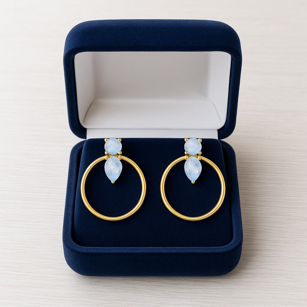 Moonstone Open Circle Drop Earrings- Sterling Silver