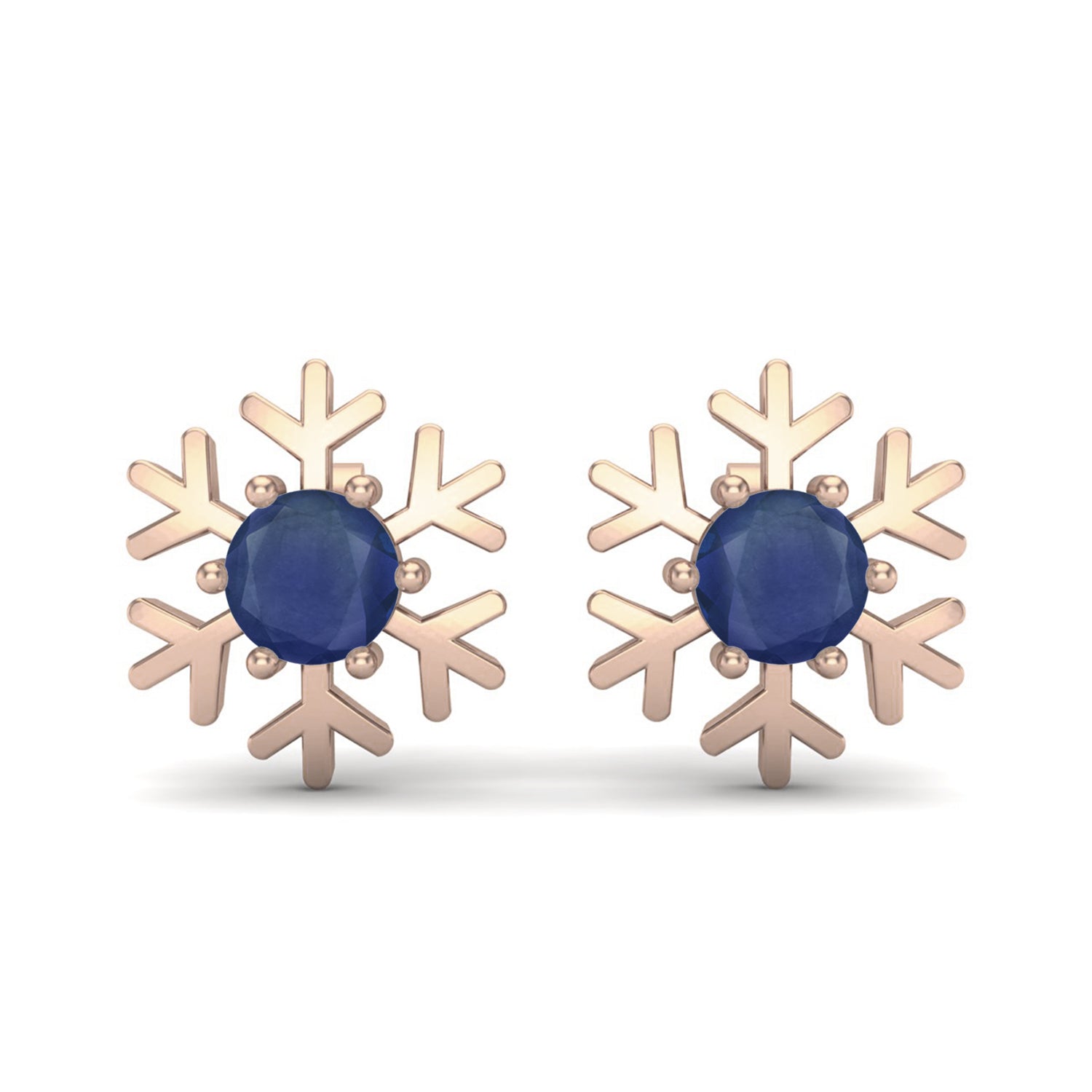 Blue Sapphire Snowflake Stud Earrings -Sterling Silver