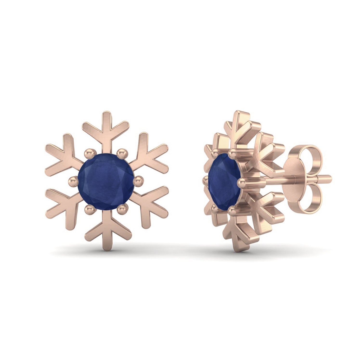 Blue Sapphire Snowflake Stud Earrings -Sterling Silver