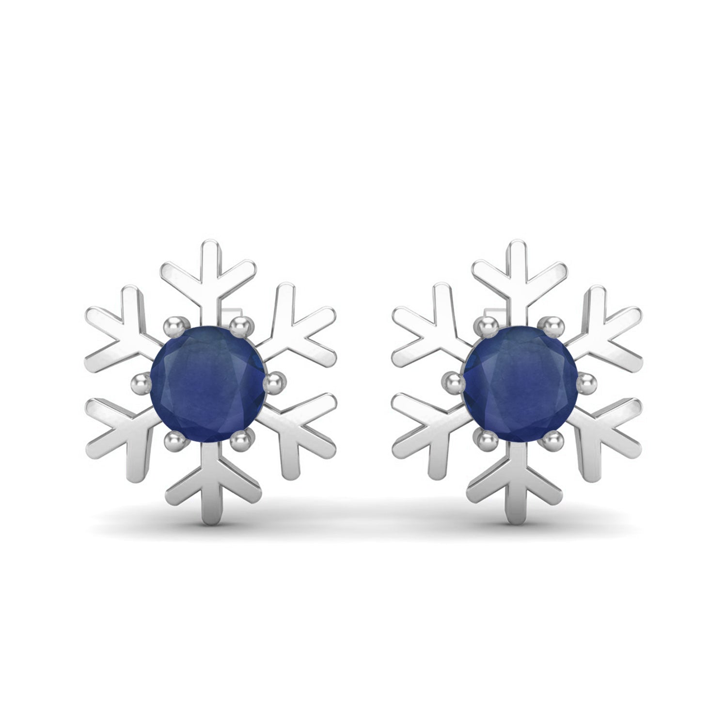 Blue Sapphire Snowflake Stud Earrings -Sterling Silver