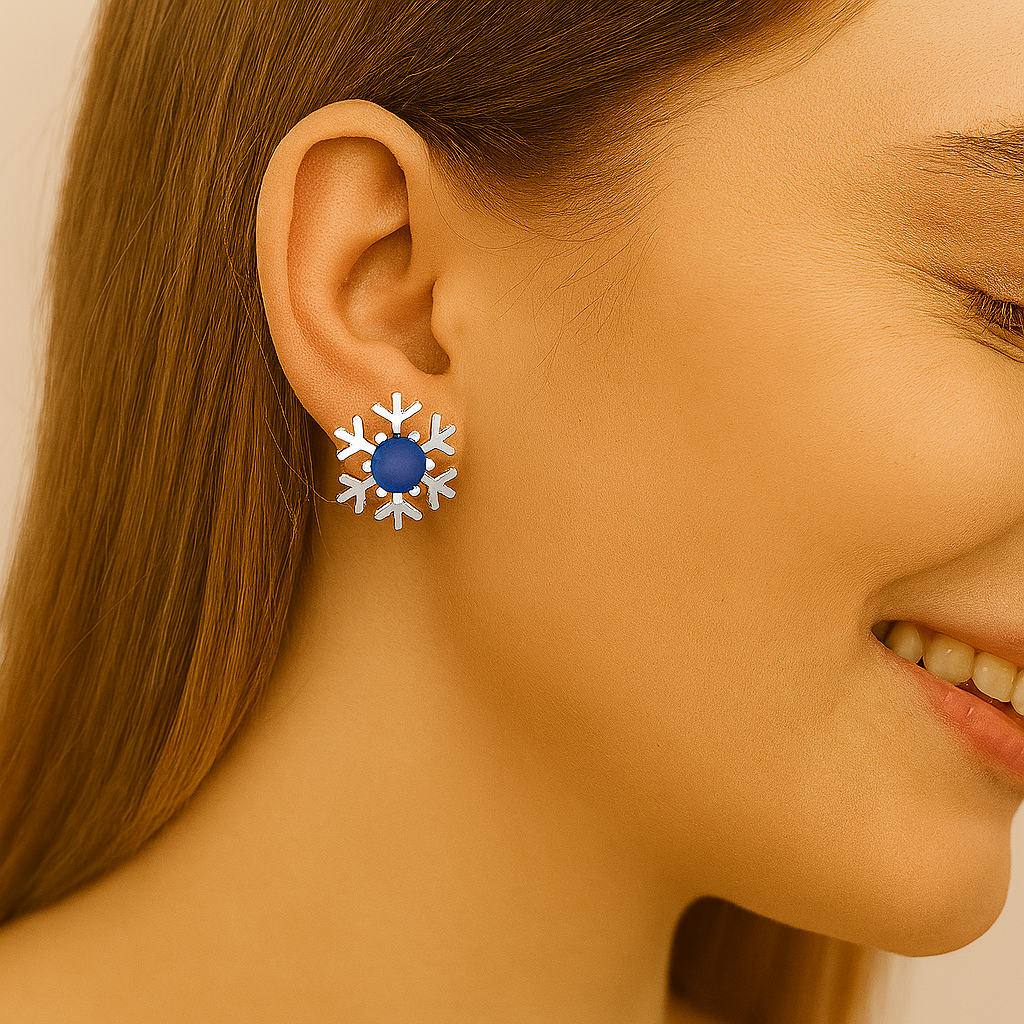 Blue Sapphire Snowflake Stud Earrings -Sterling Silver