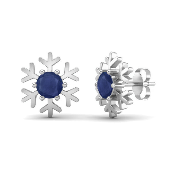 Round Blue Sapphire 925 Sterling Silver Stud Earring for Girls Minimalist Earrings Dainty Wedding Earrings