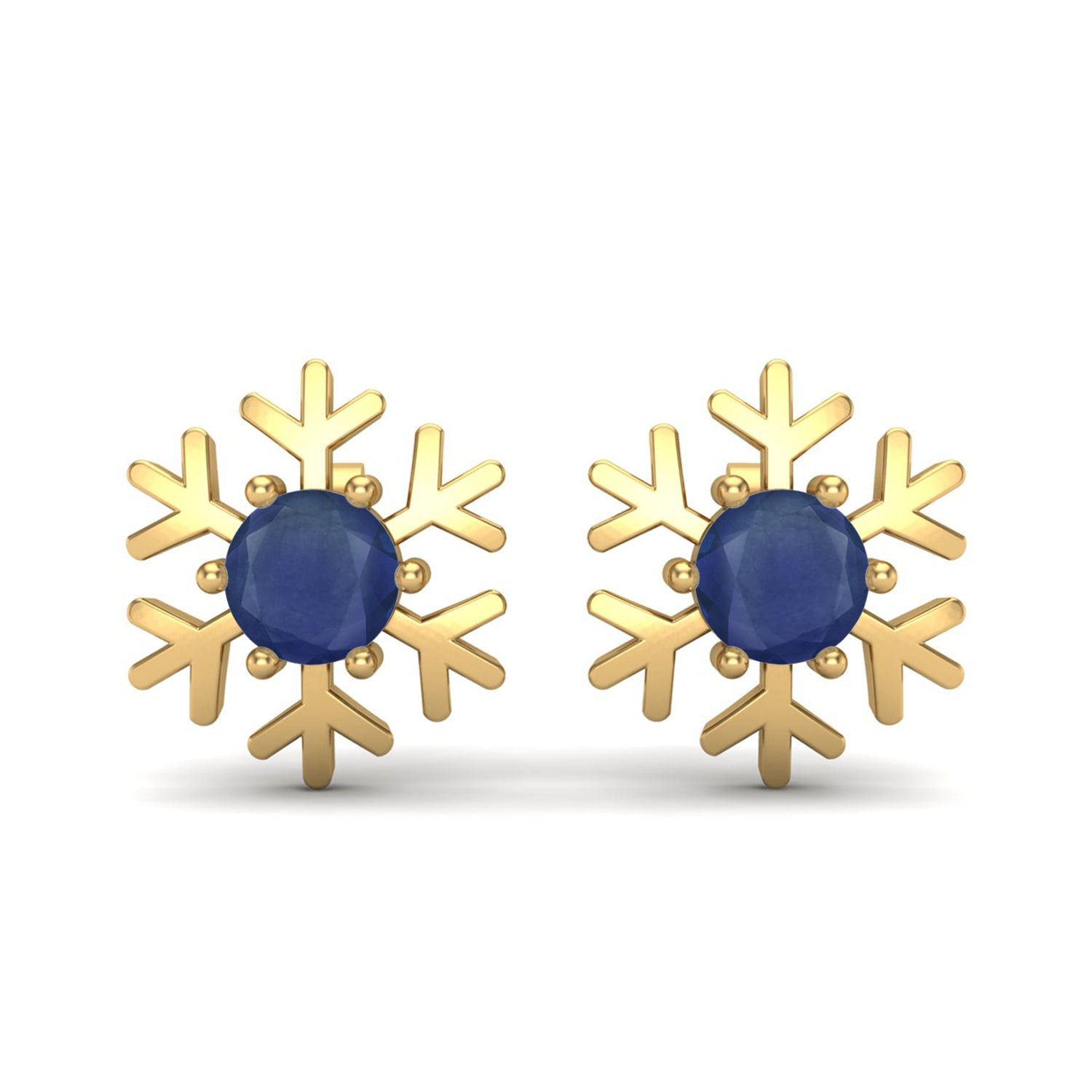 Blue Sapphire Snowflake Stud Earrings -Sterling Silver