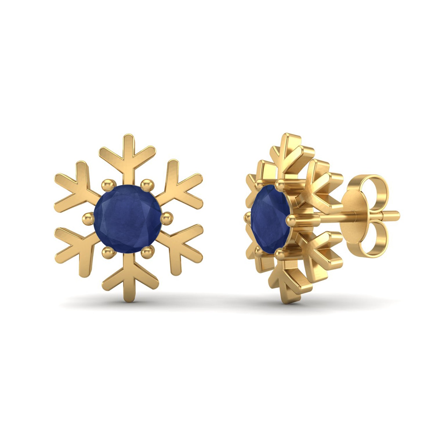Blue Sapphire Snowflake Stud Earrings -Sterling Silver