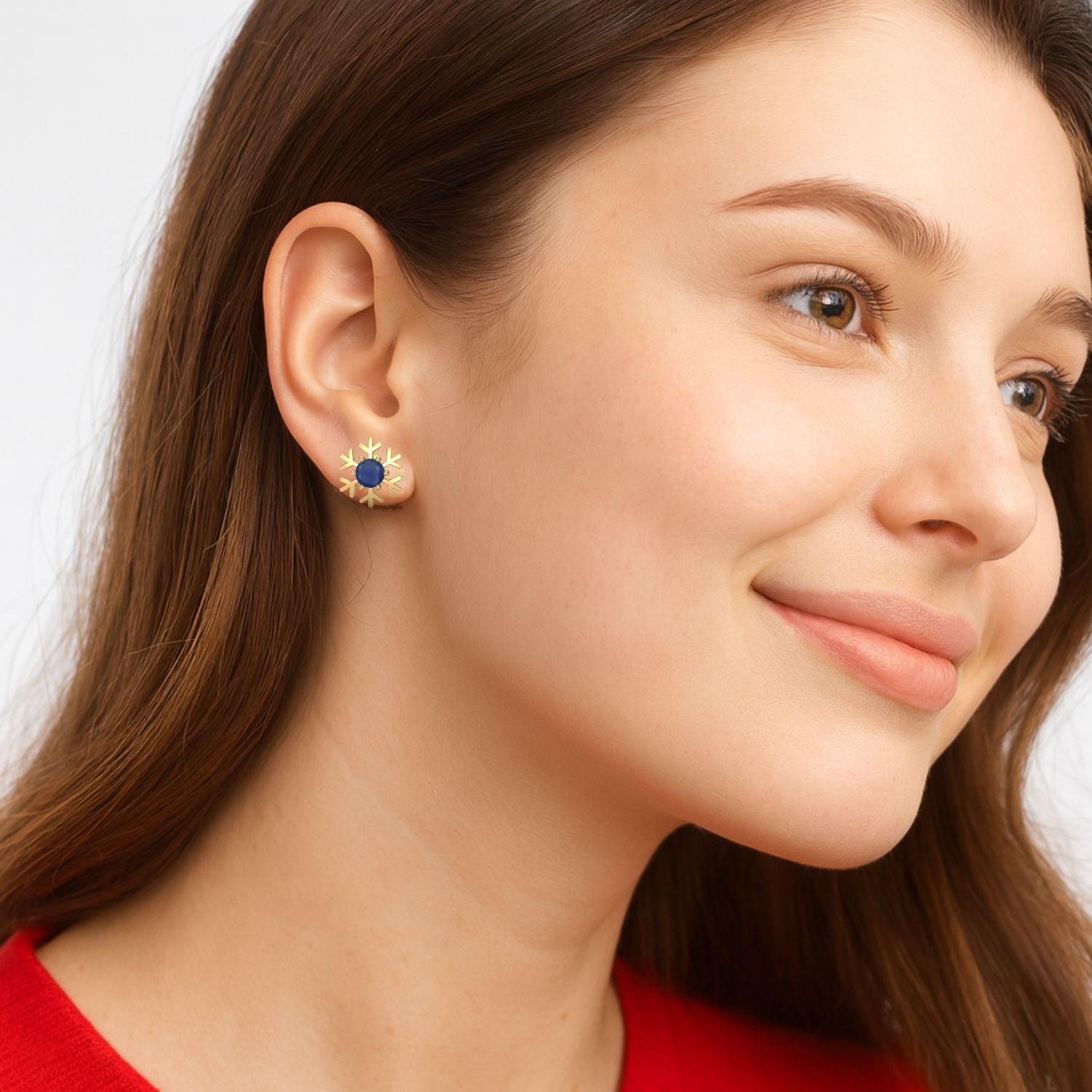 Blue Sapphire 1.30 Ct Round Snowflake Stud Earrings - 14k Yellow Gold