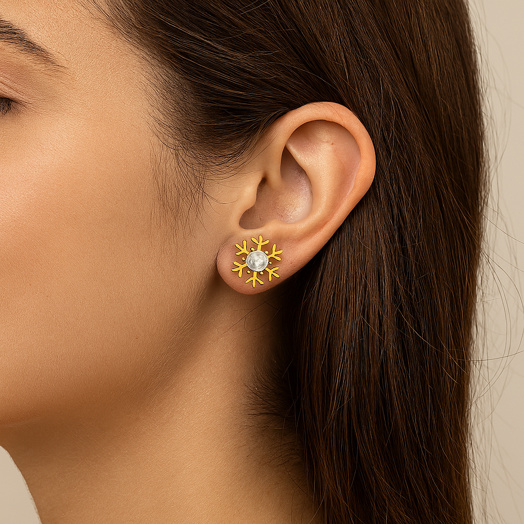 Moonstone Snowflake Stud Earrings -Sterling Silver