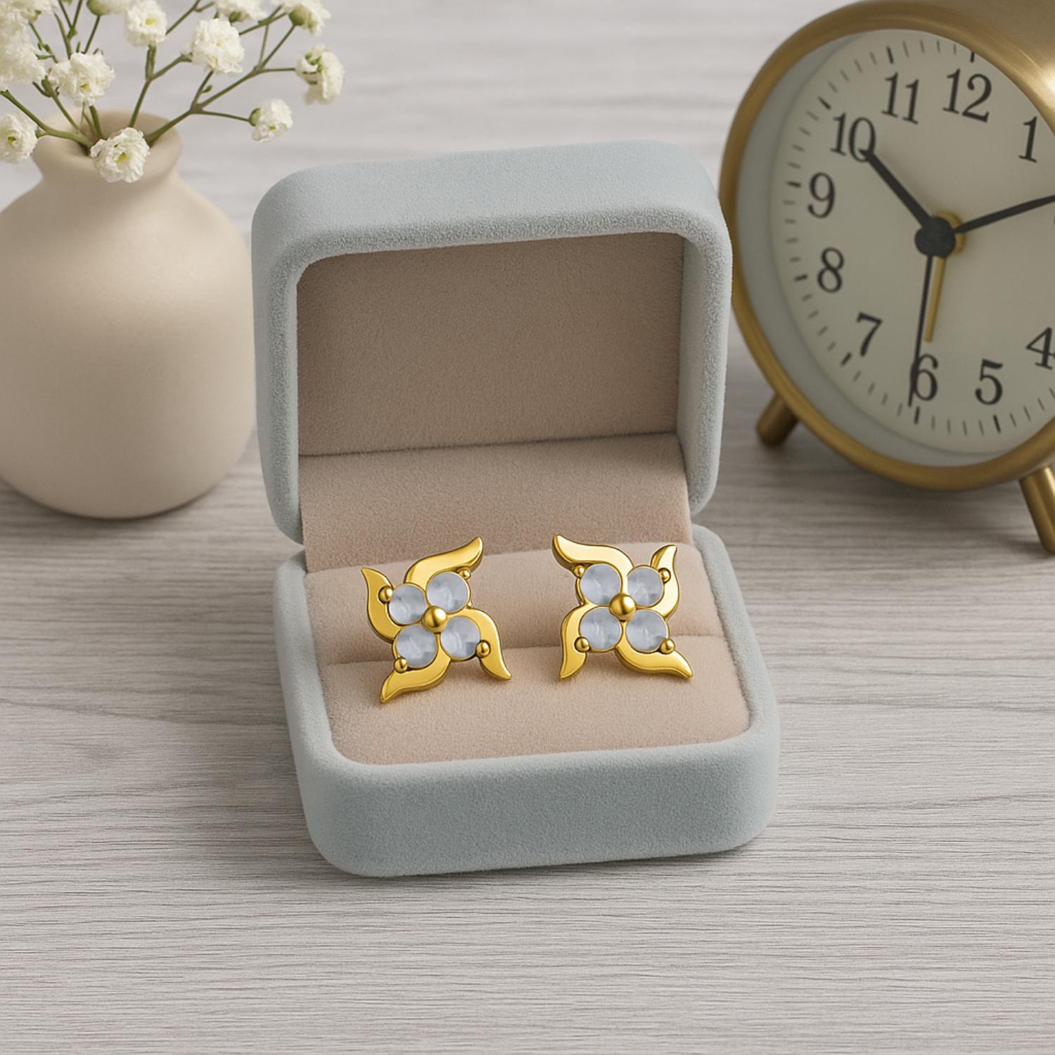 Orecchini a bottone con svastica in pietra di luna - Argento sterling