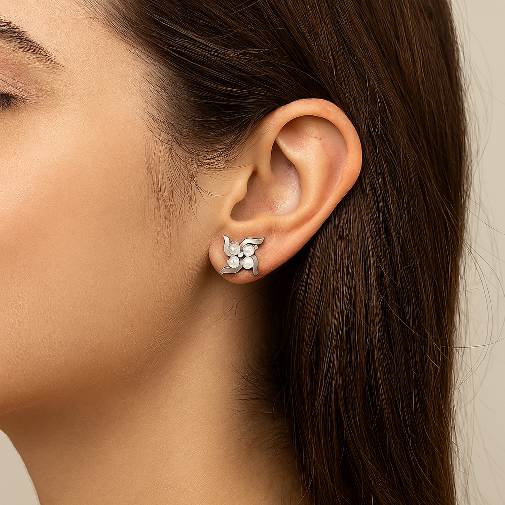 Moonstone Swastik Stud Earrings - Sterling Silver