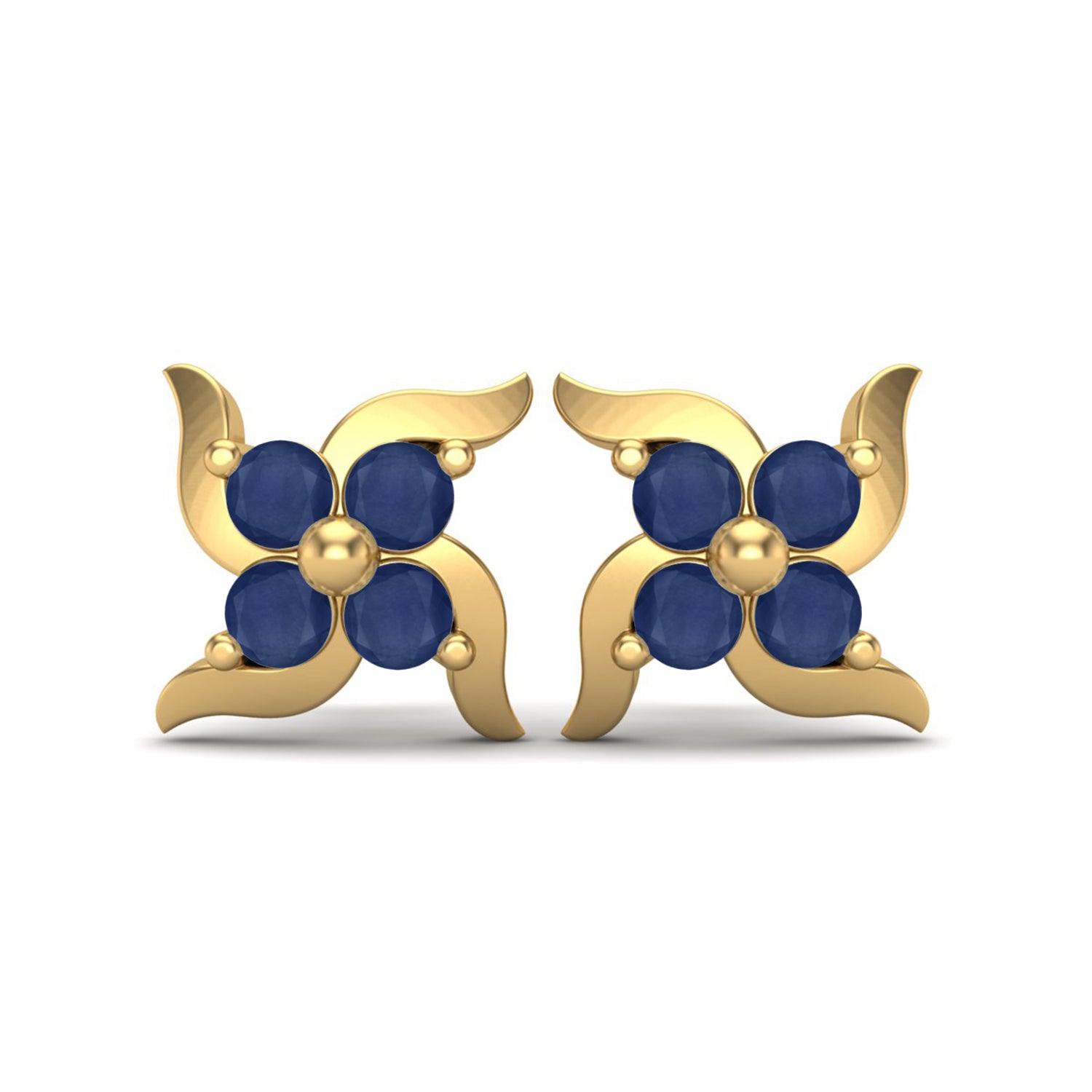 Blue Sapphire 0.65 Ct Round Floral Cluster Stud Earrings - 14k Yellow Gold
