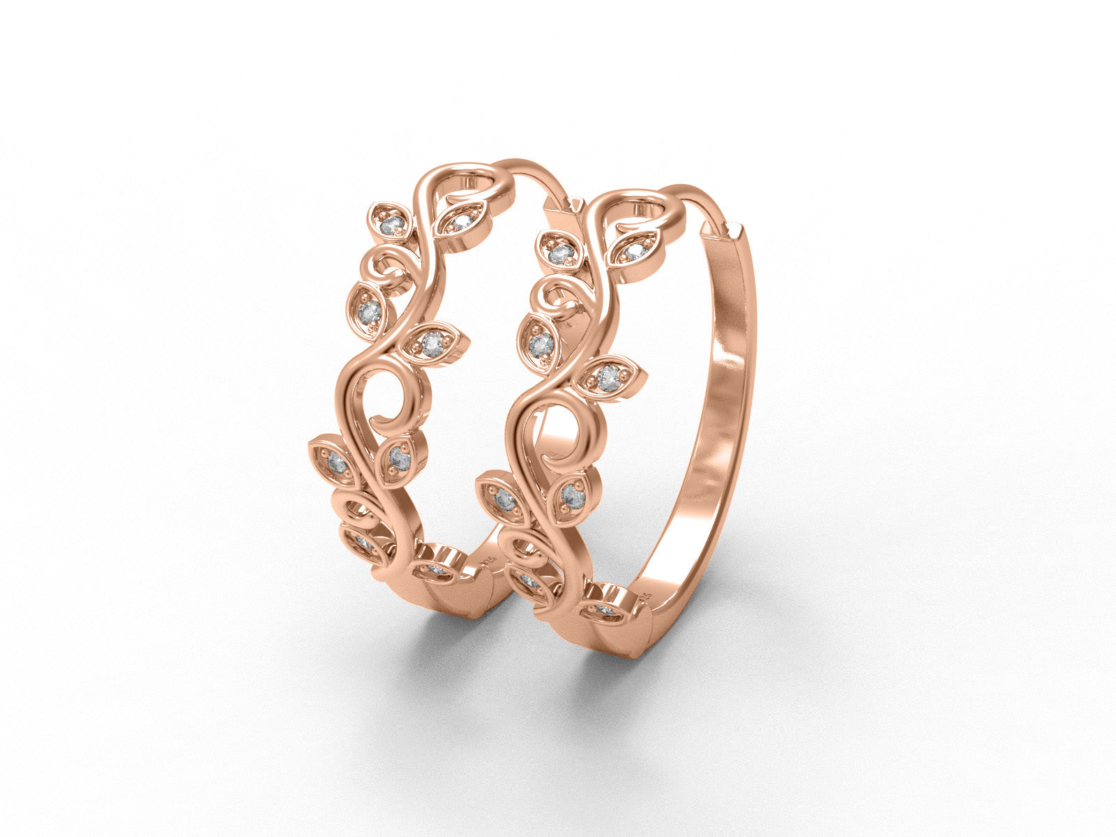 Leaf Vine Moissanite Hoop Earrings –  14k Yellow Gold